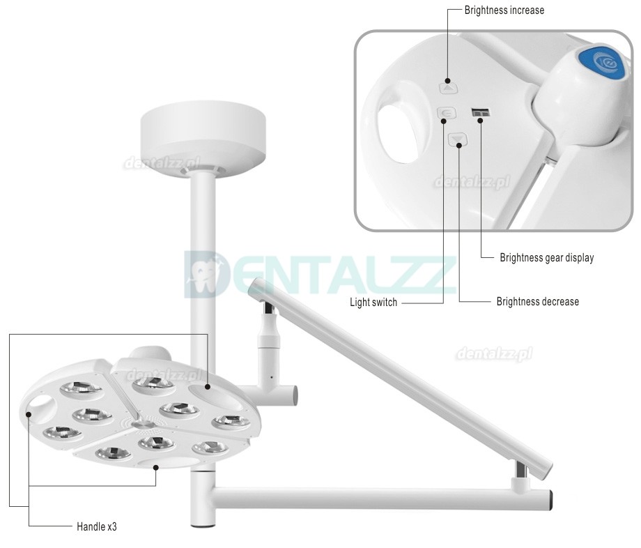 KWS KD-2012D-5 Lampa Operacyjna Stomatologiczna LED 90W Sufitowa Bezcieniowa